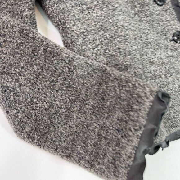 Armani Collezioni Jacket Womens 10 Gray Black Wool Alpaca Tweed Ruffle Academia - Picture 2 of 11